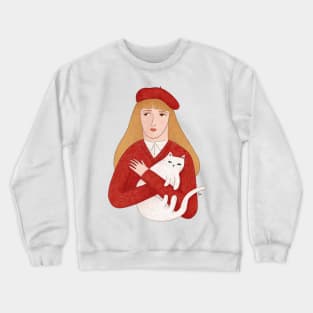 Girl and Cat Crewneck Sweatshirt